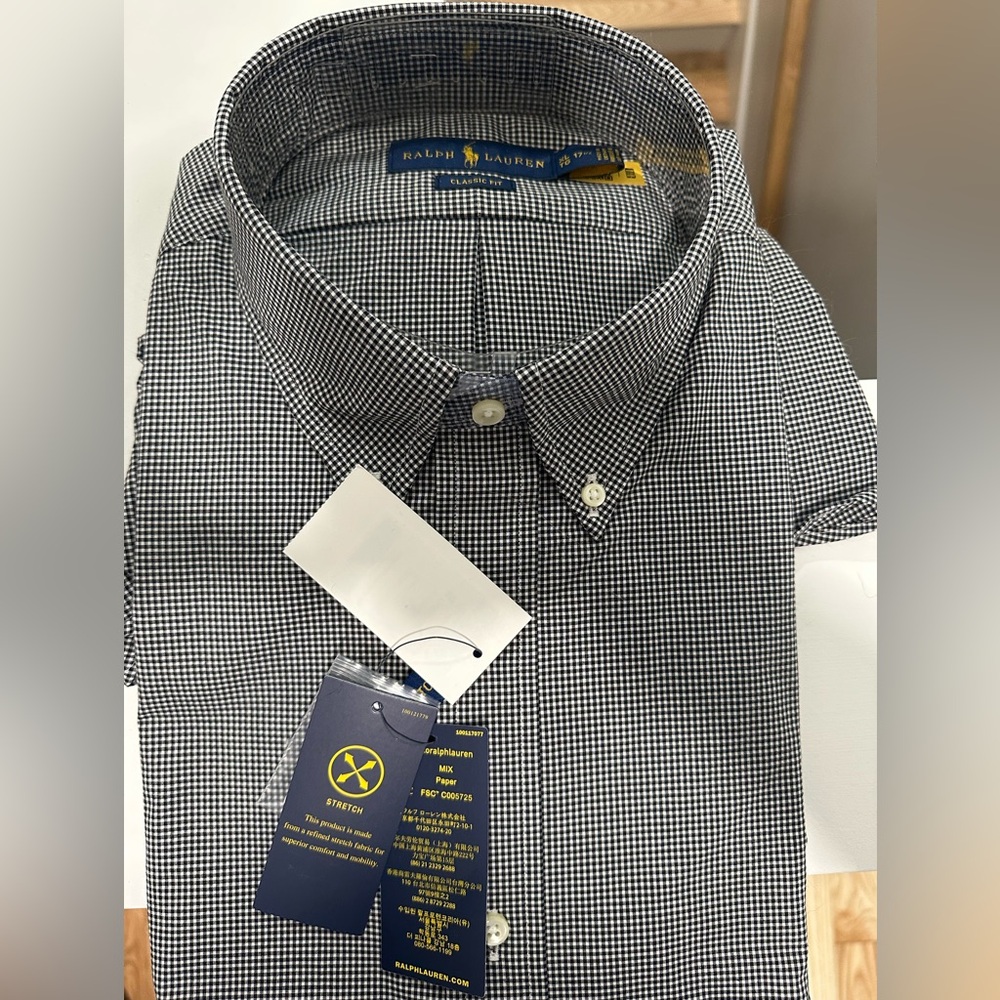 Polo Ralph Lauren Classic Fit Stretch Poplin Black Size XL. 17 1/2 NWT